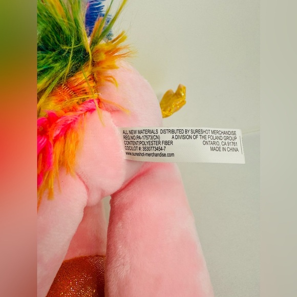 Unicorn Alicorn Pink Yellow Shiny Wings Plush Stuffed Animal 14" Glitter‎ - Picture 11 of 14